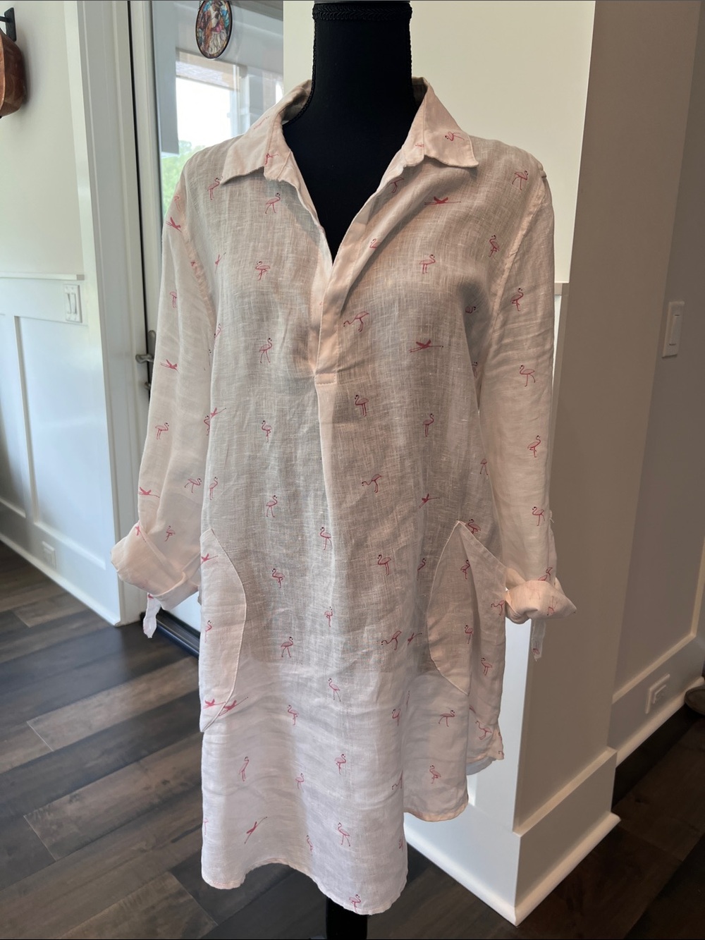 For Cynthia Pale Pink Flamingo Linen Swim Coverup